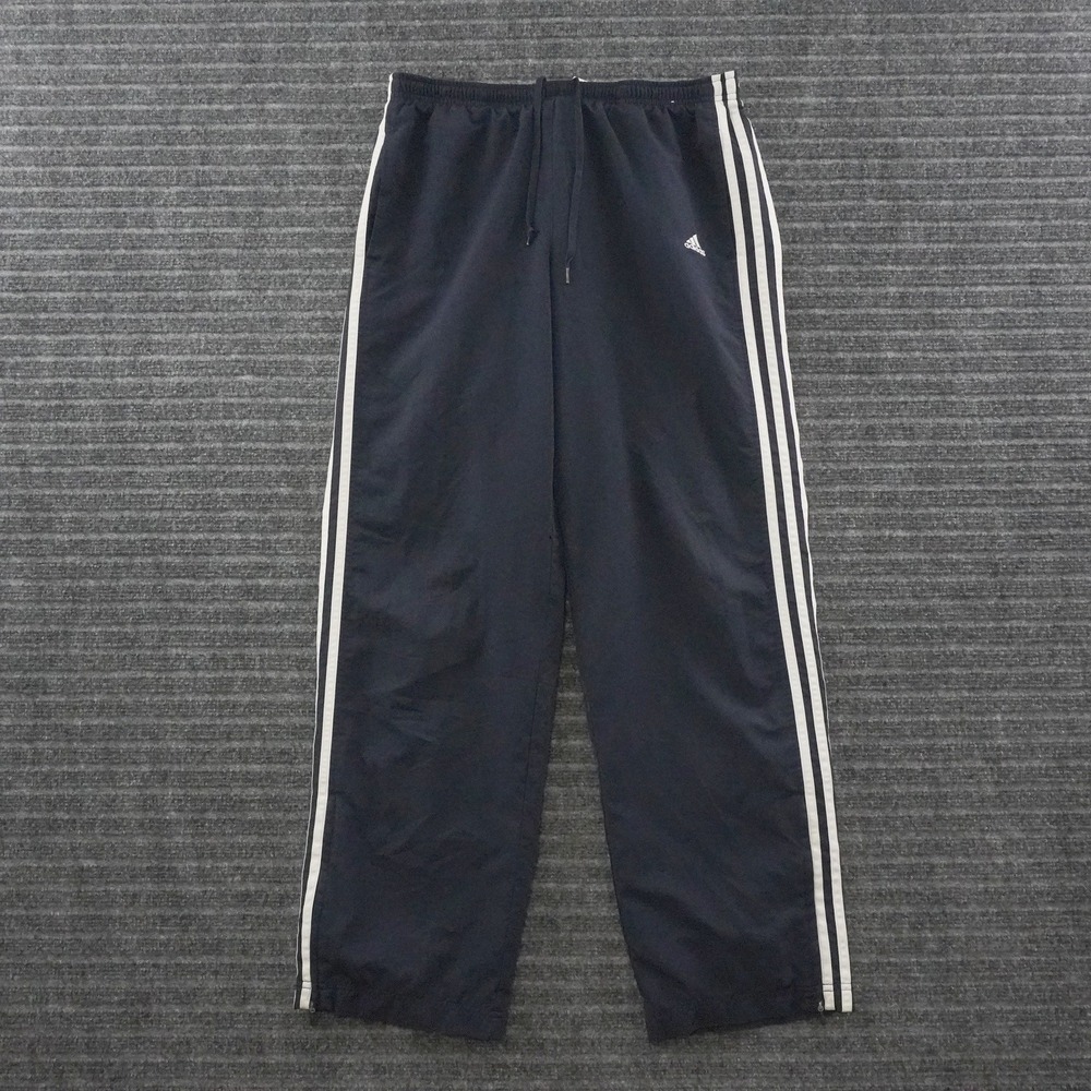 Vintage 00s Adidas Track Pants Mens M Navy Blue 3-Stripe Zip Hem